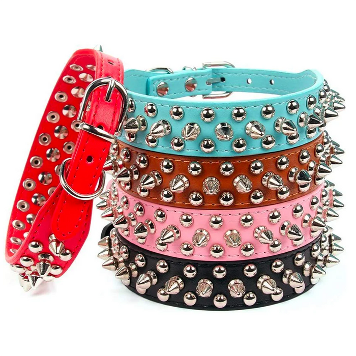 Collar de cuero con púas y remaches estilo punk para perros