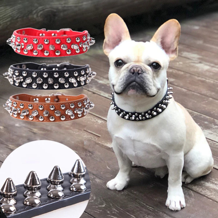 Dog Leather Punk Rivet Spiked Collar